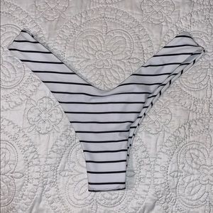 Striped High-Waisted Thong Bikini Bottoms